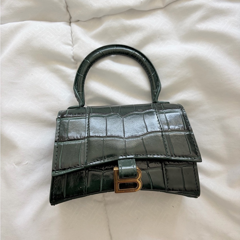Balenciaga Dark Green Croc-Embossed Mini Bag